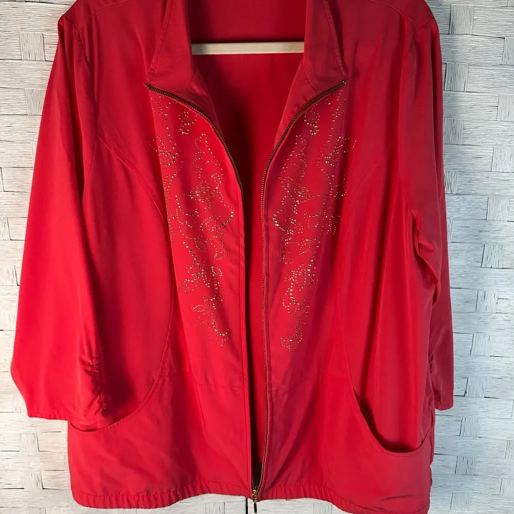 Chico‘s lightweight jacket gold rhinestone dark‎ pink packets coastal grandma